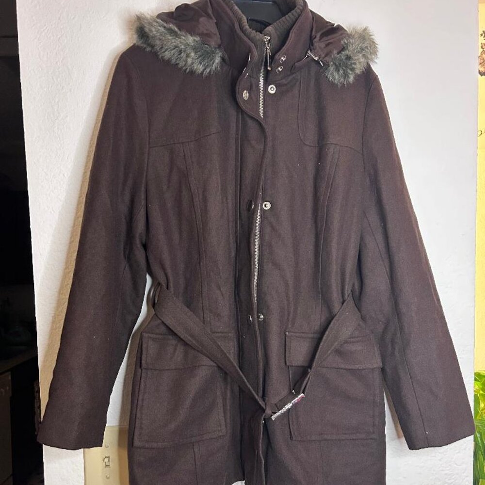Faux Fur Hooded Wool Coat by Charter Club Size 16 In Chocolate Brown